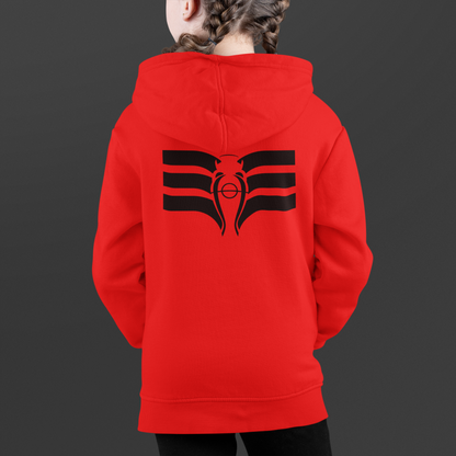 RED HOODIE FOR KIDS WITH GRAFFITI - BLACK EAGLE ON THE BACK