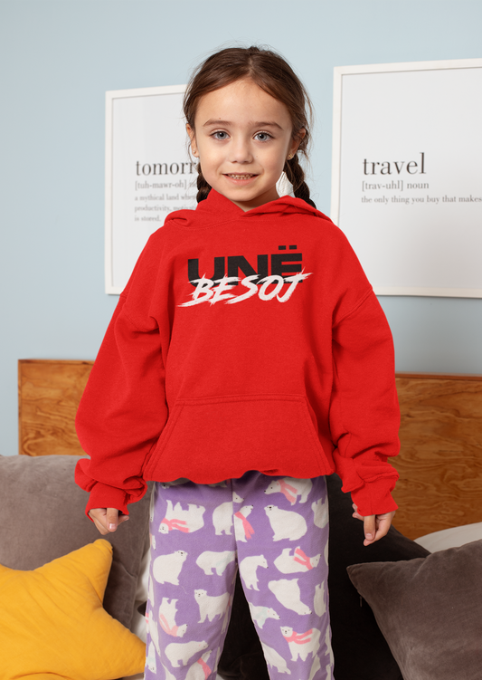 RED HOODIE FOR KIDS WITH GRAFFITI - BLACK EAGLE ON THE BACK
