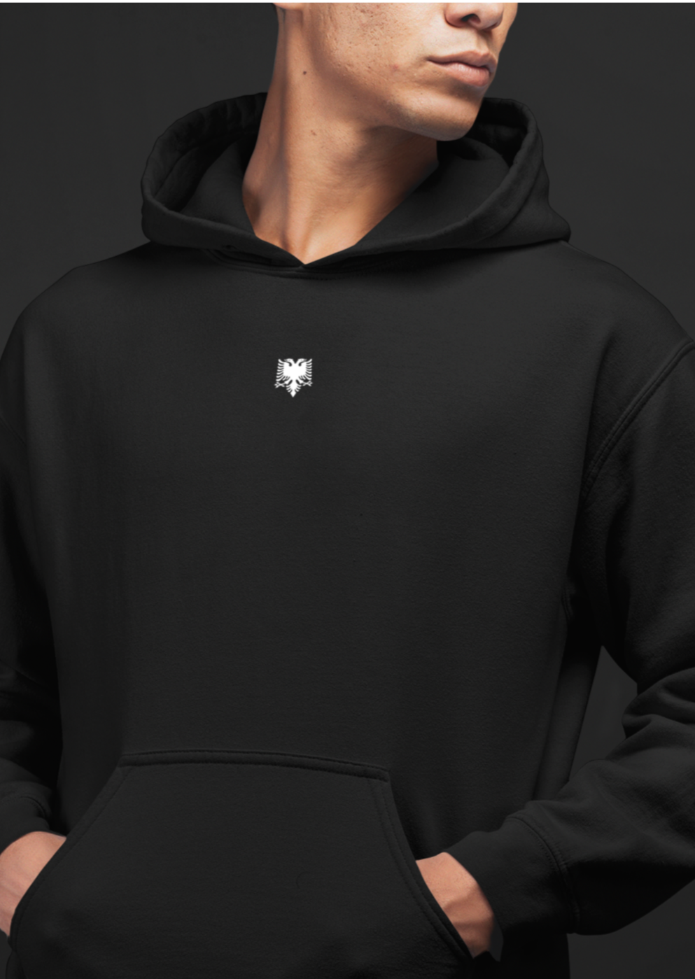 BLACK HOODIE WITH SMALL WHITE FLAG EAGLE - GRAFFITI ON THE BACK